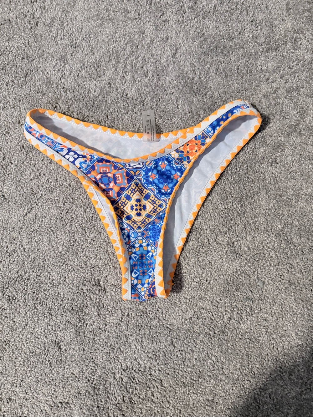 Blue & Orange Tile-Print Bikini Bottom